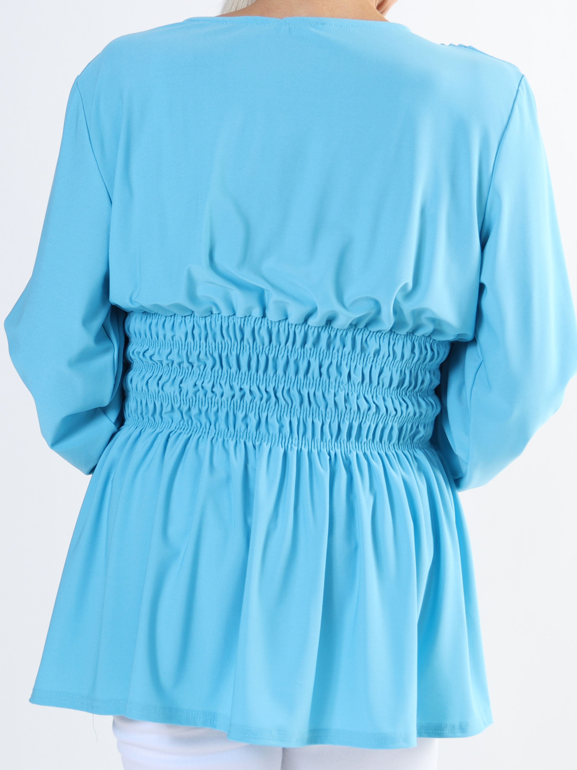 Pams Plain Shirt L/S - Plus size bluse i elastisk stof med lange ærmer